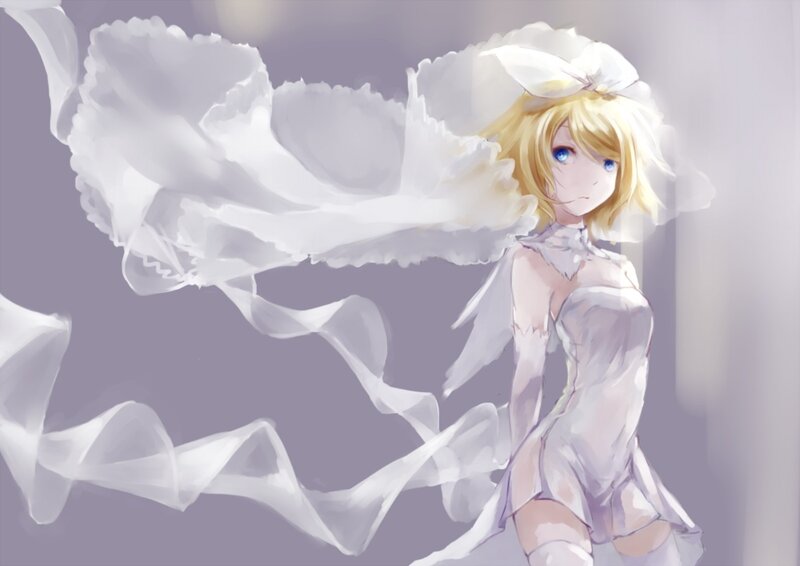 Blonde Anime Girl — White, Serene, Digital Art, White Dress
