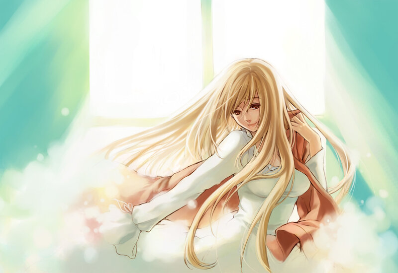 Blonde Anime Girl — White, Serene, Morning