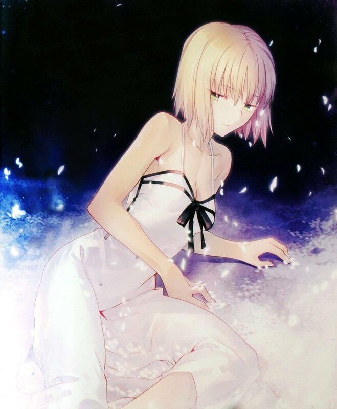 Blonde Anime Girl — White, Serene, Night, White Dress