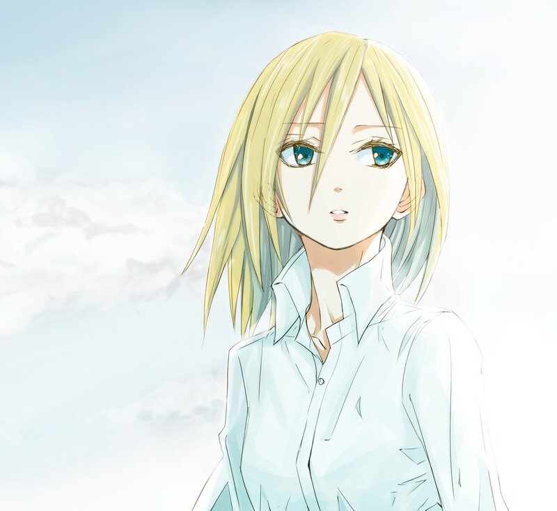 Blonde Anime Girl — White, Serene, Shirt, Blue Eyes