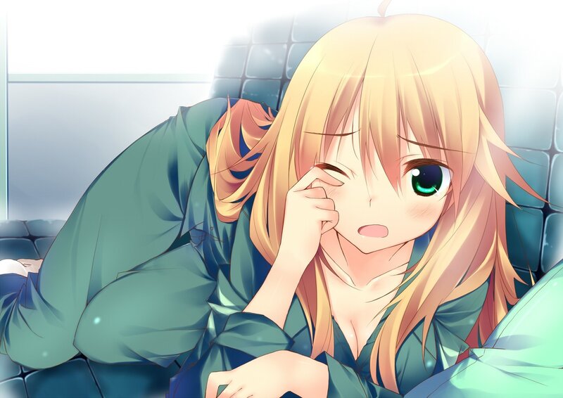 blonde anime girl winking