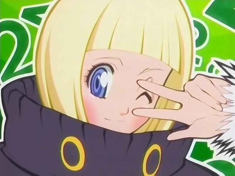 blonde anime girl winking