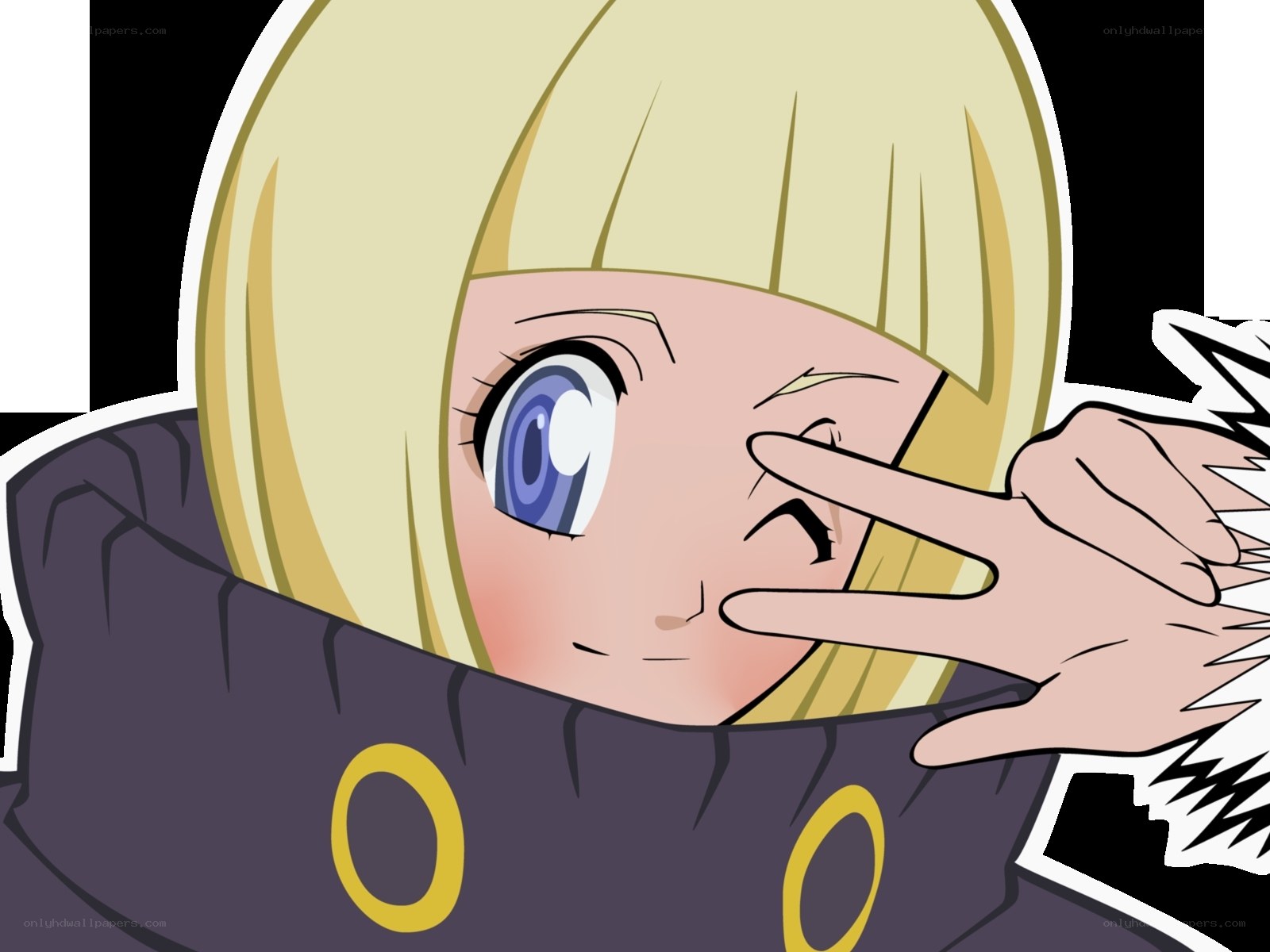 blonde anime girl winking