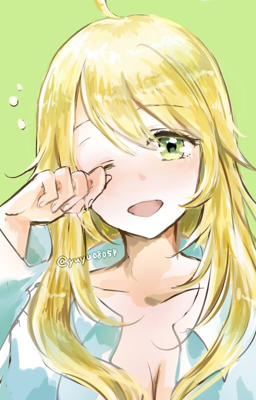 blonde anime girl wiping eye