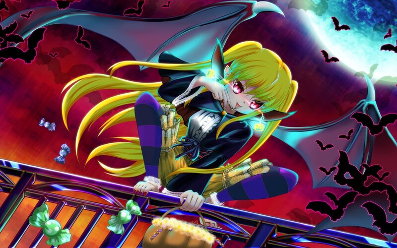 Blonde Anime Girl with Bat Wings