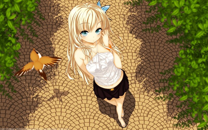 blonde anime girl with bird