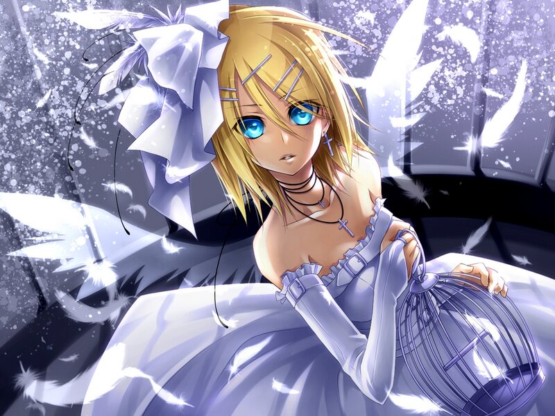Blonde Anime Girl with Birdcage
