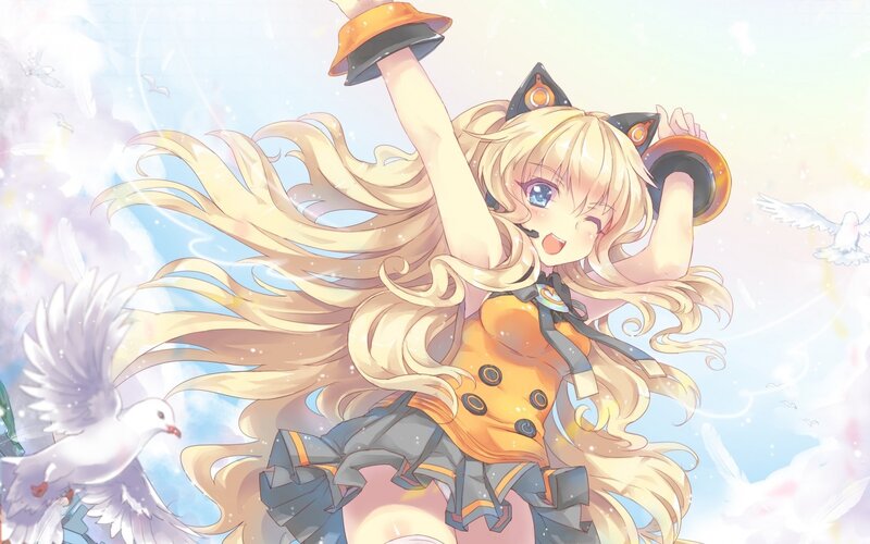 blonde anime girl with birds