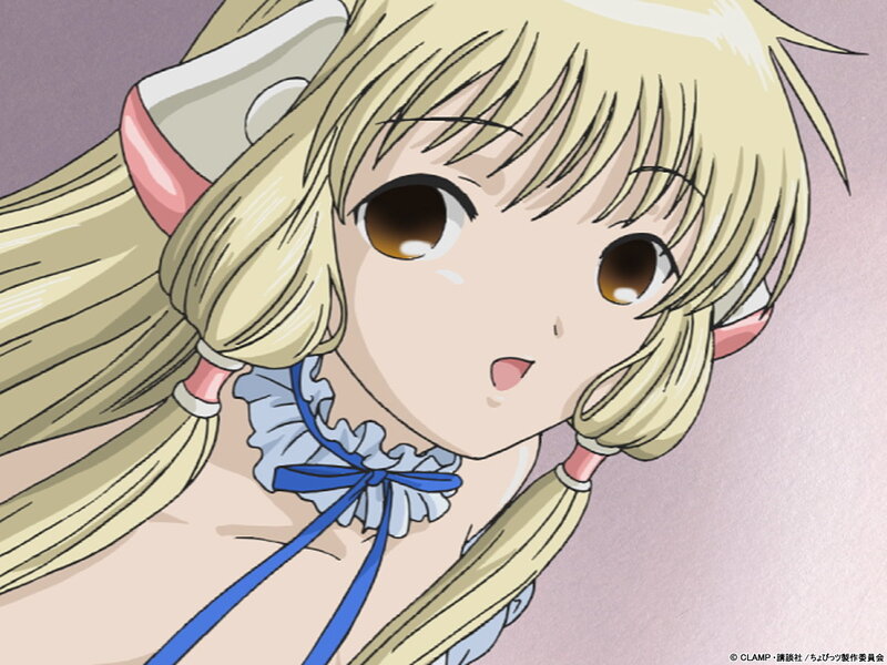 blonde anime girl with blue ribbon