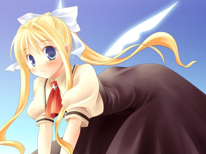 blonde anime girl with bow