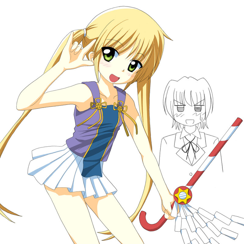 blonde anime girl with broom