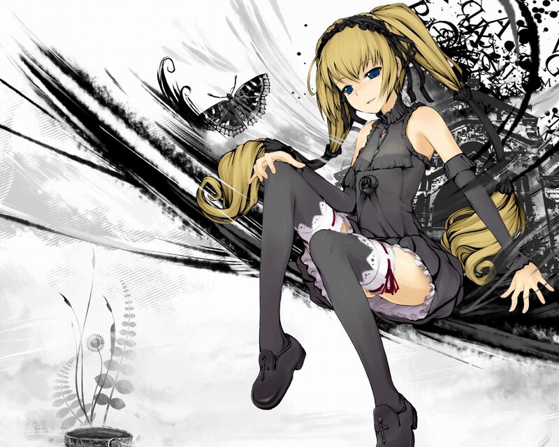 blonde anime girl with butterfly