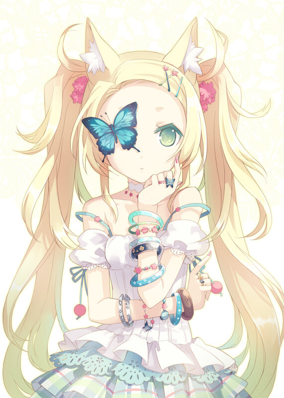 blonde anime girl with butterfly