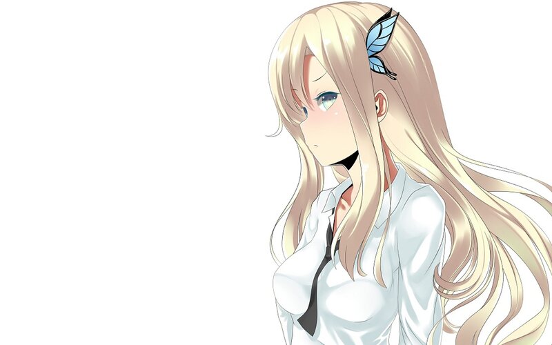 blonde anime girl with butterfly