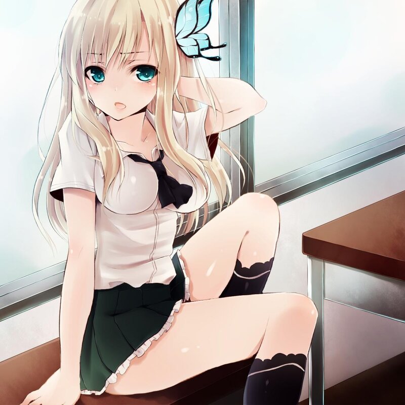 blonde anime girl with butterfly