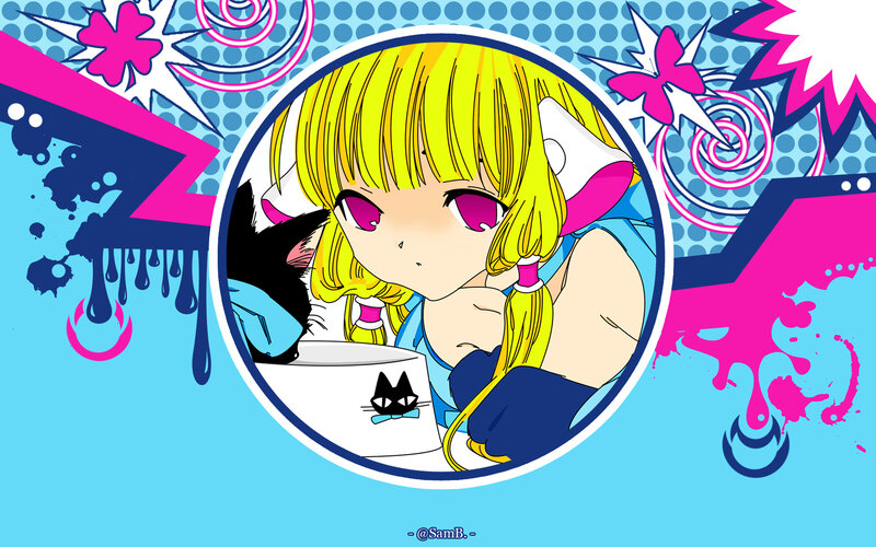 Blonde Anime Girl with Cat — Blue
