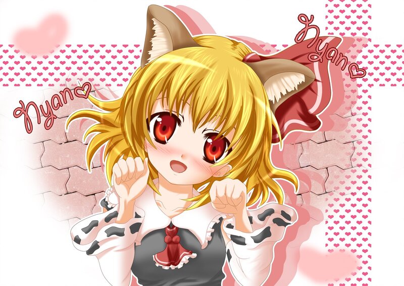 Blonde Anime Girl with Cat Ears — Pink, Playful