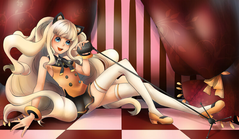 Blonde Anime Girl with Cat Ears — Red