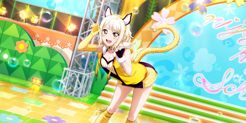 Blonde Anime Girl with Cat Ears — Yellow, Playful, Cat Tail