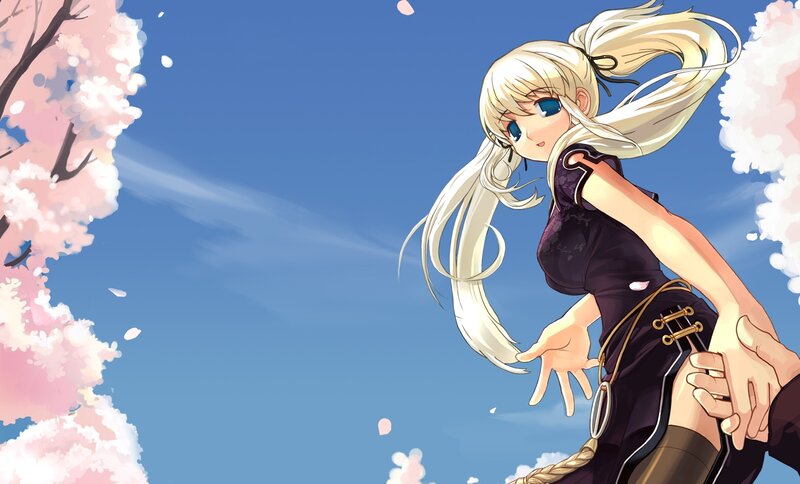 Blonde anime girl with cherry blossoms