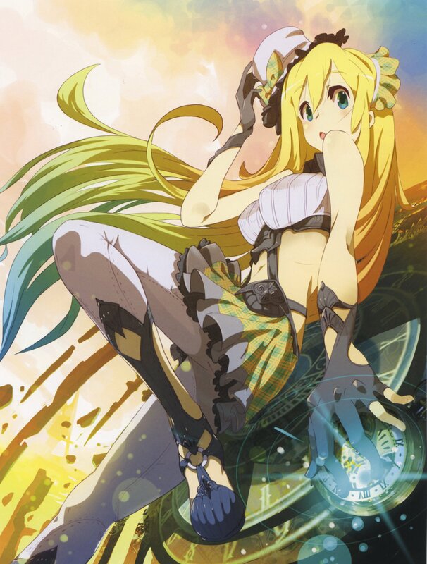 blonde anime girl with clock