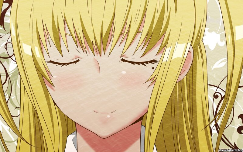 blonde anime girl with closed eyes