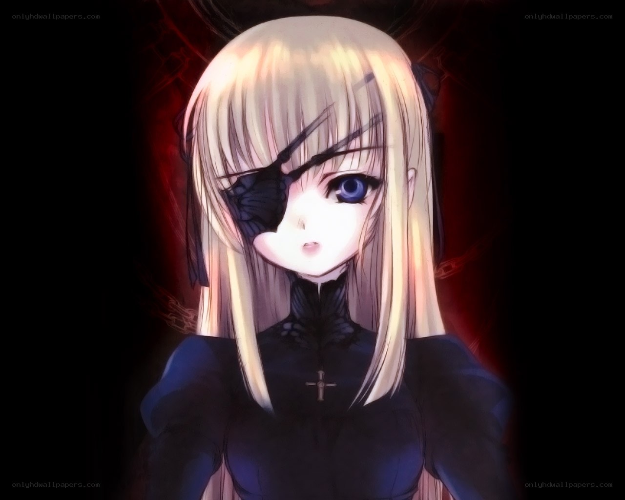 blonde anime girl with eye patch