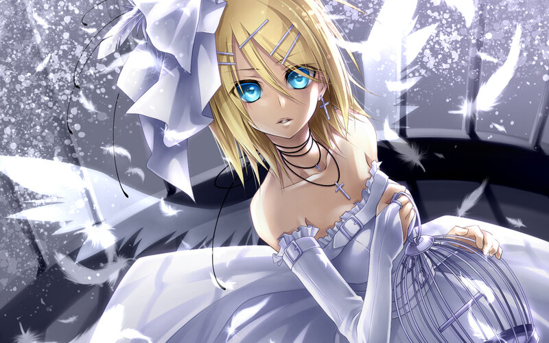Blonde Anime Girl with Feathers