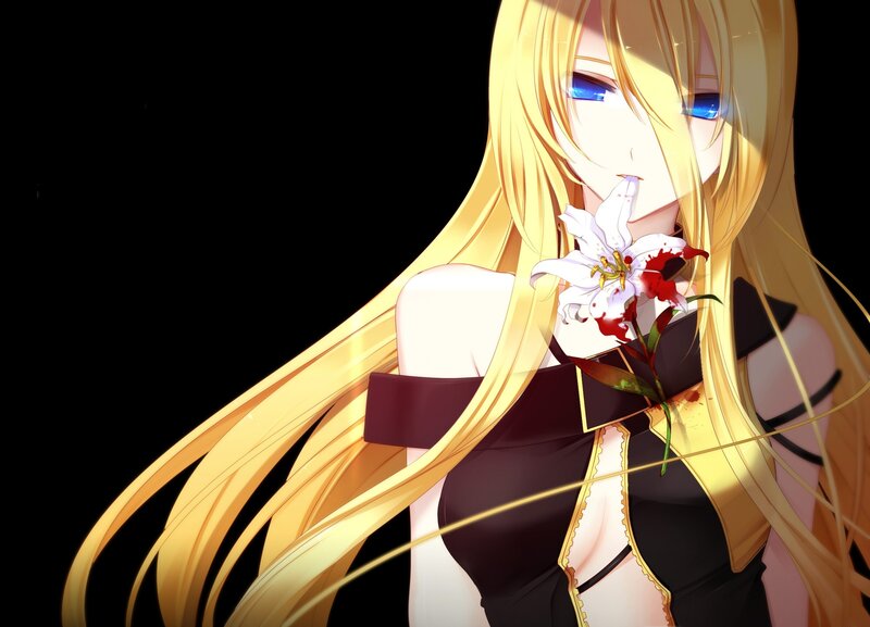 Blonde anime girl with flower