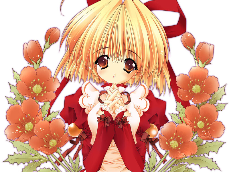 blonde anime girl with flowers