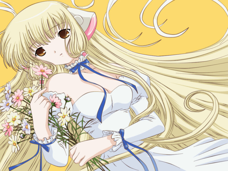 Blonde anime girl with flowers