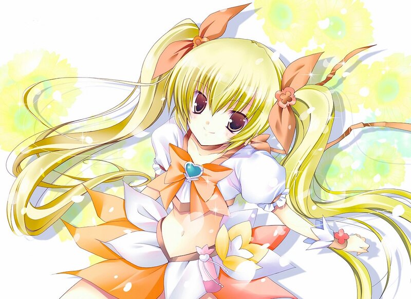 blonde anime girl with flowers