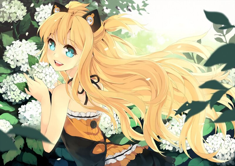 blonde anime girl with flowers