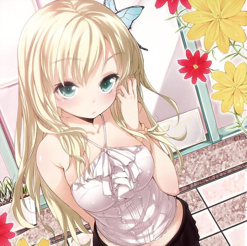 blonde anime girl with flowers