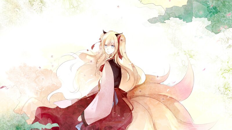 blonde anime girl with fox ears