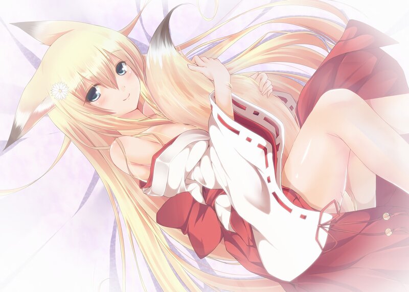 blonde anime girl with fox ears