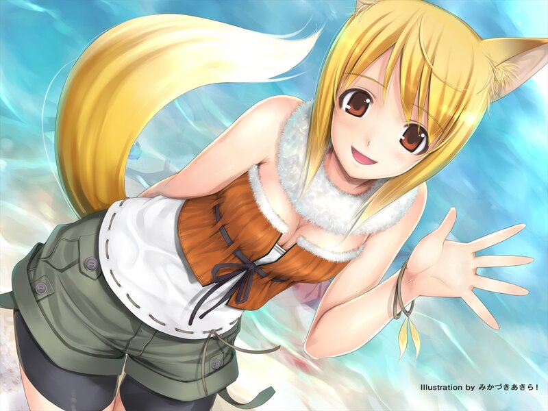 blonde anime girl with fox ears
