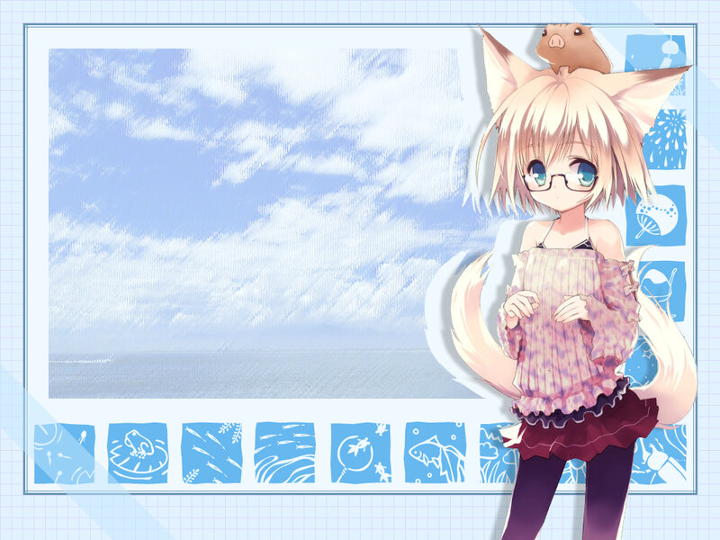 Blonde Anime Girl with Fox Ears — Blue