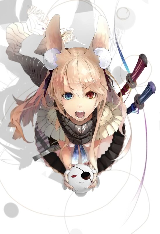 Blonde Anime Girl with Fox Ears — White