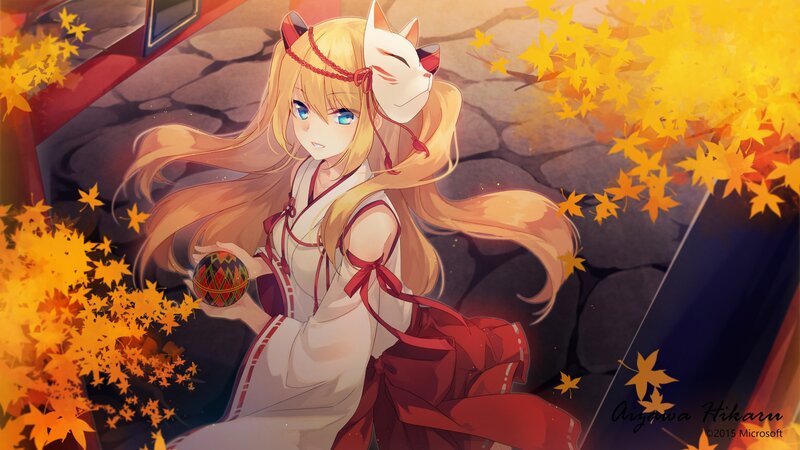 Blonde Anime Girl with Fox Mask