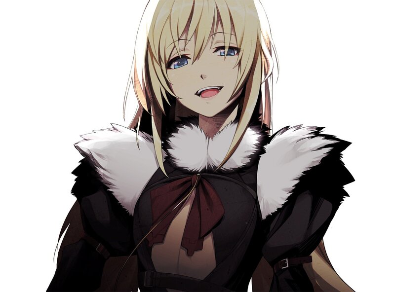 blonde anime girl with fur collar