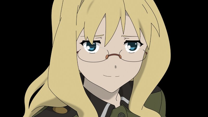 blonde anime girl with glasses