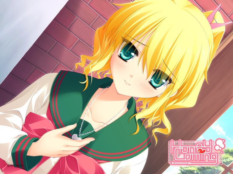 blonde anime girl with green eyes