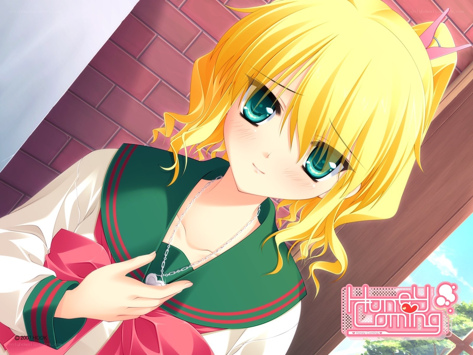 blonde anime girl with green eyes