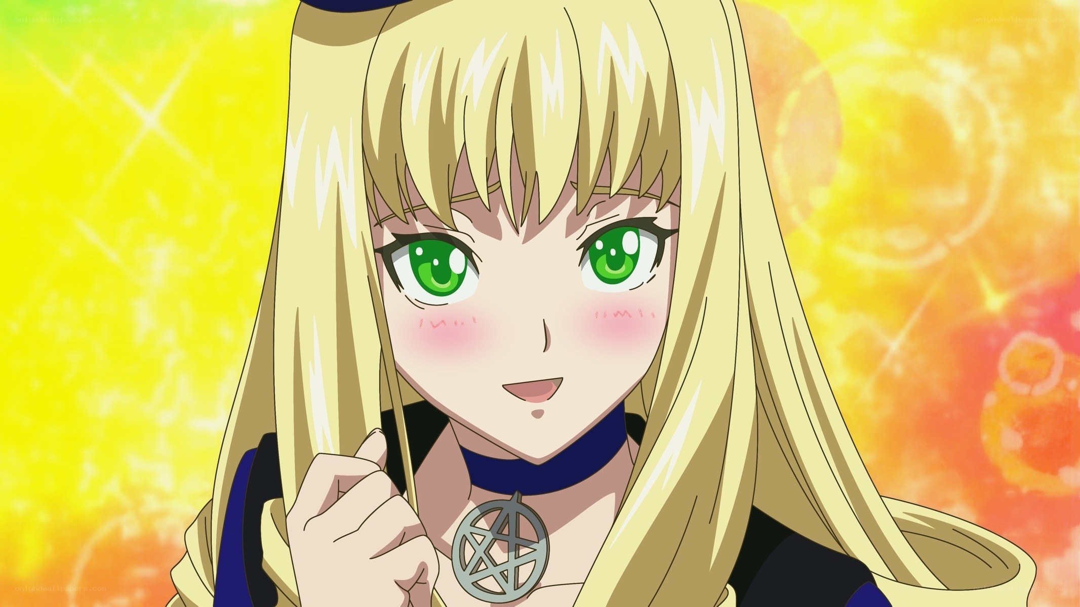 blonde anime girl with green eyes