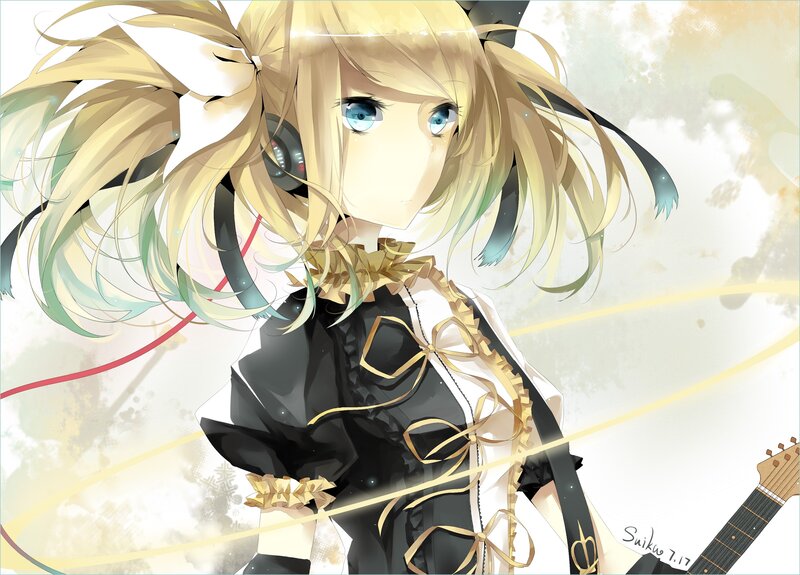blonde anime girl with guitar
