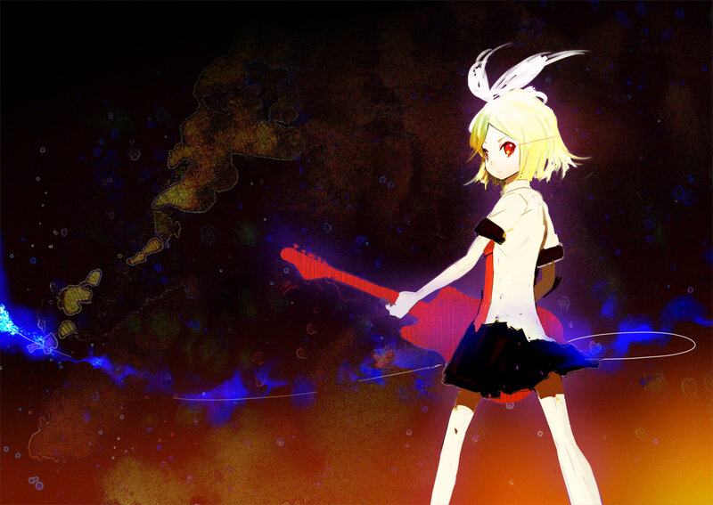 Blonde Anime Girl with Guitar — Black