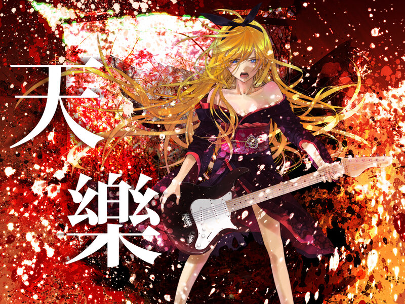 Blonde Anime Girl with Guitar — Red