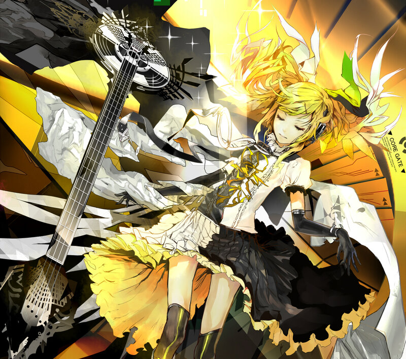 Blonde Anime Girl with Guitar — Yellow, Dramatic, Headphones