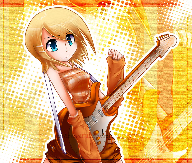 Blonde Anime Girl with Guitar — Yellow, Energetic